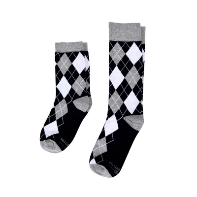 Black and White Argyle Kids Socks