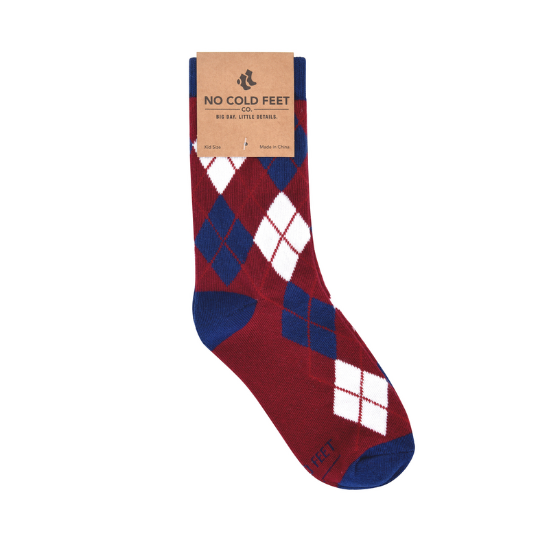 Burgundy and Navy Argyle Kids Socks
