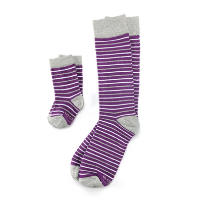 Purple, Grey, and White Striped Toddler Socks