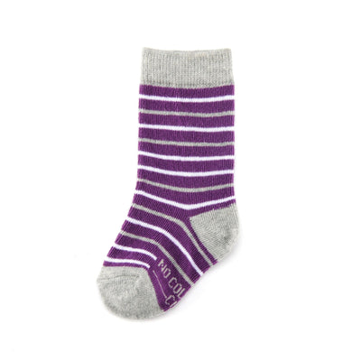 Purple, Grey, and White Striped Toddler Socks
