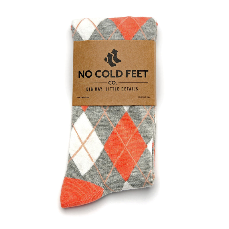 Coral and Grey Argyle Socks