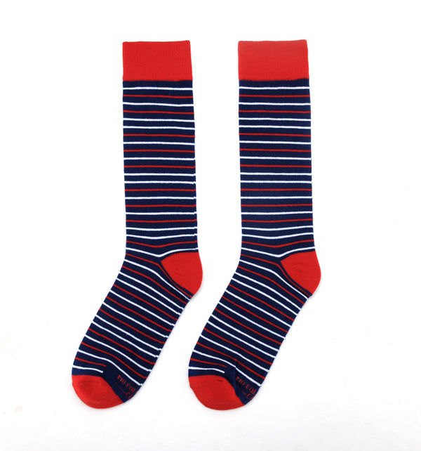 Red, Blue, and White Striped Socks | Groomsmen Socks | No Cold Feet Co.