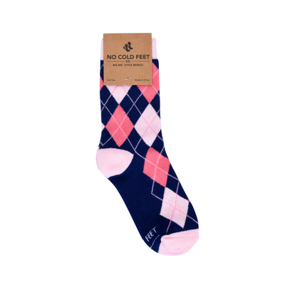 Navy and Pink Argyle Kids Socks