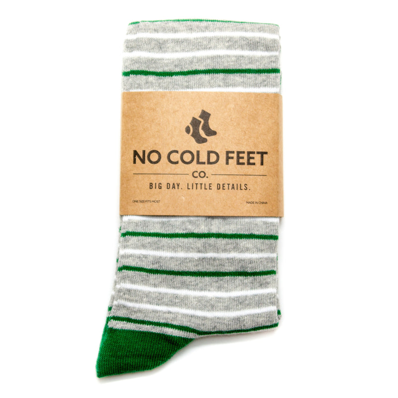 Green and Grey Striped Socks | NoColdFeet